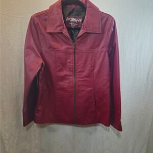 Vintage Hot Leather SZ Large Red Zip Front Jacket Tapered Seams Collared